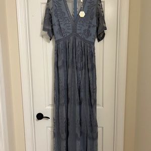 PinkBlush Blue Lace Mesh Overlay Maternity Maxi Dress